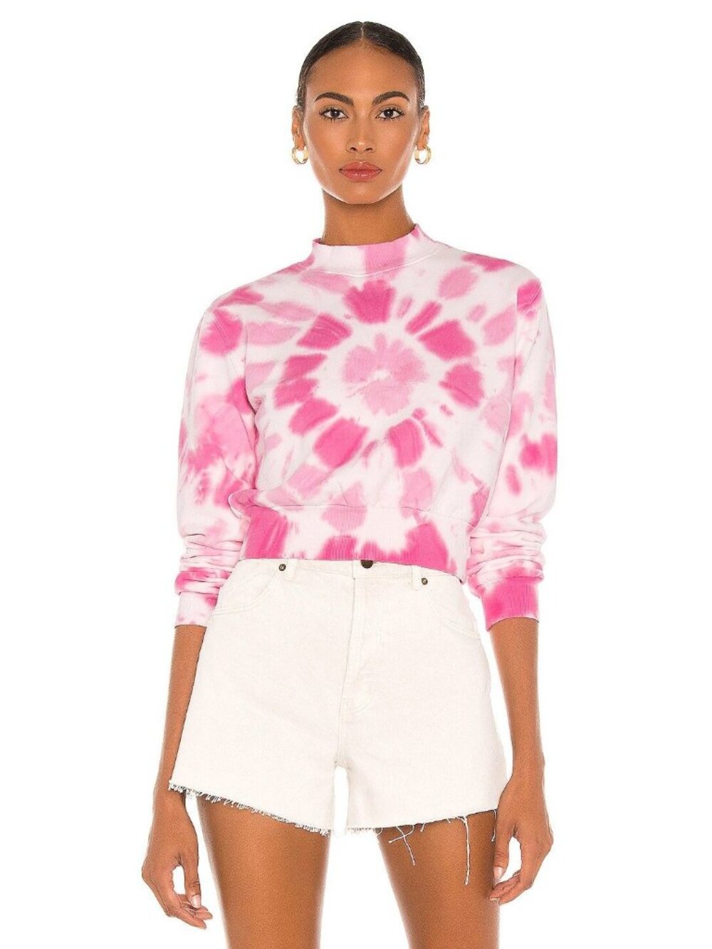 Pam & Gela Medium Tie-Dye Pink & White Cropped Sweatshirt